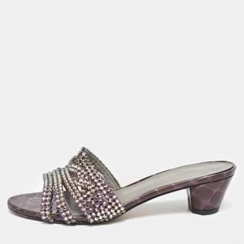 Pre Owned Gina Purple Crystal Embellished Leather Galaxy Sandals Size 39