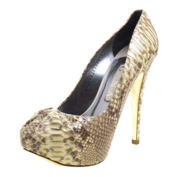 Pre Owned Gina Beige Python Hoodie Platform Pumps Size 38