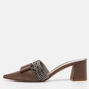 Pre Owned Gina Brown Satin Crystal Embellished Slide Sandals Size 38