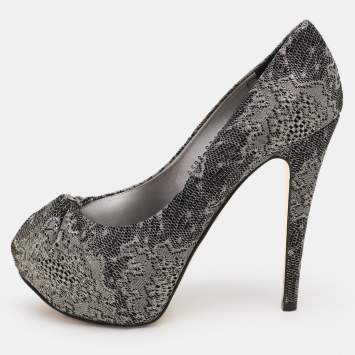 Pre Owned Gina Metallic Lace Platform Pumps Size 37.5