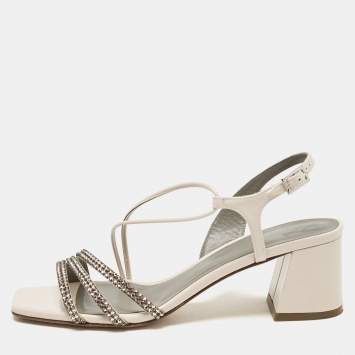 Gina Cream Patent Leather Chadwick Slingback Sandals Size 36