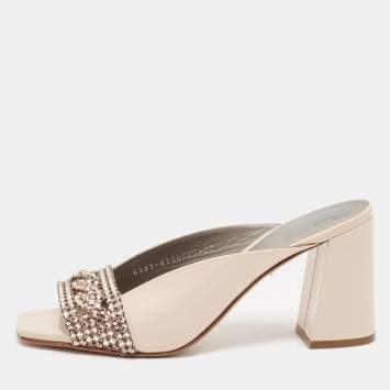 Gina Beige Patent Crystal Embellished Mules Size 39