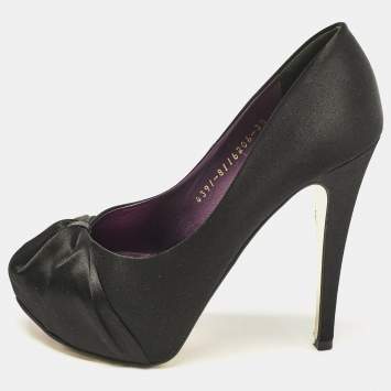 Pre Owned Gina Black Satin Clair Platform Pumps Size 36.5