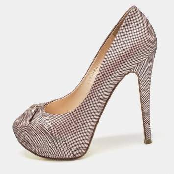 Pre Owned Gina Pink/Black Woven Straw Claire Platform Pumps Size 37