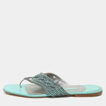 Gina Green Crystals Embellished Thong Flats Size 38