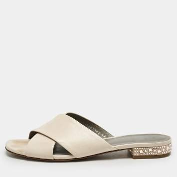 Pre Owned Gina Light Peach Leather Bourdin Flat Sandals Size 42