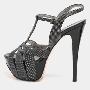 Pre Owned Gina Metallic Textured Leather Ankle Strap Platform Sandals Size 37
