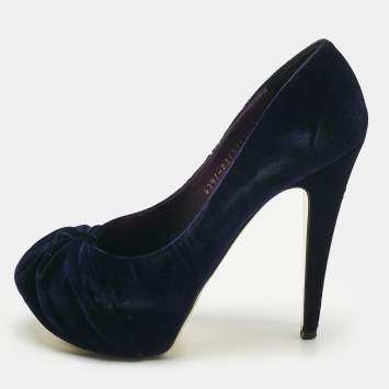 Pre Owned Gina Purple Velvet Claire Platform Pumps Size 39.5