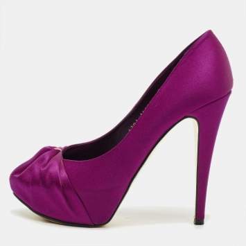 Pre Owned Gina Purple Satin Clair Hoodie Platform Pumps Size 39.5