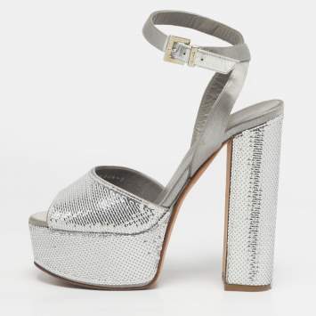 مملوكة مسبقًا Gina Grey Satin and Sequins Platform Ankle Strap Sandals Size 36.5
