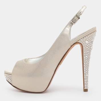 Pre Owned Gina Size 38 Metallic Shimmering Satin Slingback Sandals