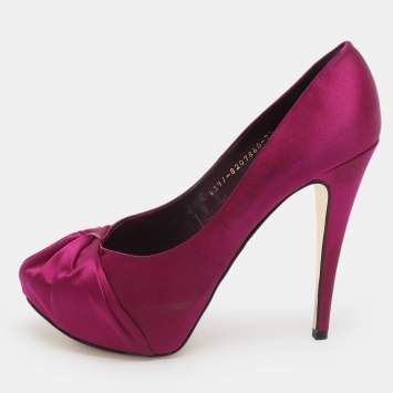 Pre Owned Gina Size 40.5 Purple Satin Platform Pumps