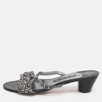 Pre Owned Gina Size 38 Black Crystals Slide Sandals