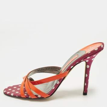 Pre Owned Gina Size 39.5 Red Patent Leather Criss-Cross Strap Slide Sandals