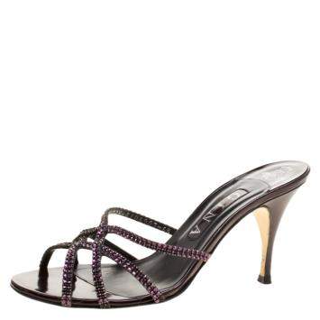 Pre Owned Gina Purple Crystal Embellished Slides Size 38.5