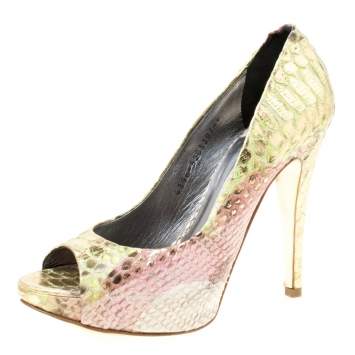 Pre Owned Gina Multicolor Python Peep Toe Platform Pumps Size 37