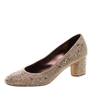 Pre Owned Gina Beige Satin Crystal Embellished Pumps Size 39.5