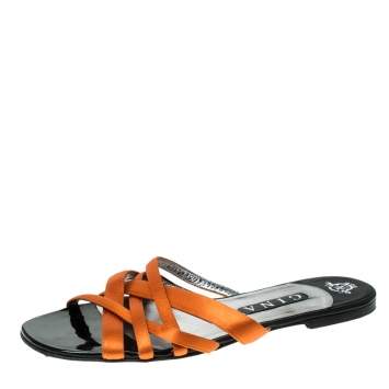 Pre Owned Gina Orange Satin Flat Slides Size 41