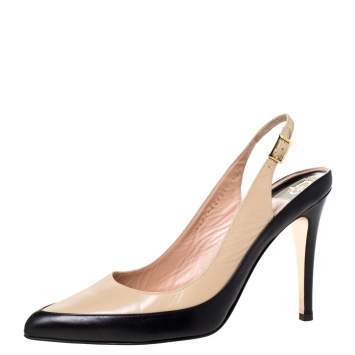 Pre Owned Gina Two Tone Leather Pointed Toe Slingback Sandals Size 38.5