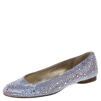 Pre Owned Gina Lilac Crystal Embellished Satin Ballet Flats Size 39