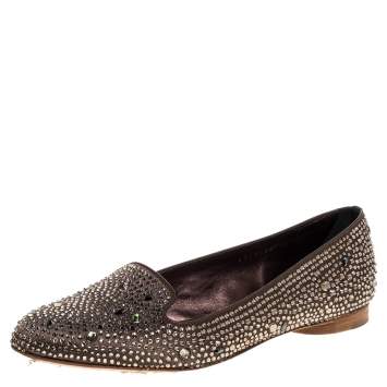 Pre Owned Gina Brown Crystal Embellished Satin Ballet Flats Size 38.5
