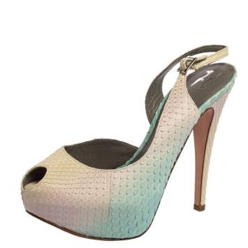 Pre Owned Gina Multicolor Python Leather Peep Toe Slingback Sandals Size 37