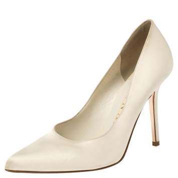 Pre Owned Gina White Satin Pointed Toe Pumps Size 38.5