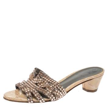 Pre Owned Gina Rose Gold Crystal Embellished Loren Slide Sandals Size 36.5