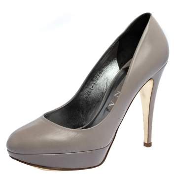Pre Owned Gina Grey Leather Platform Pumps Size 38.5