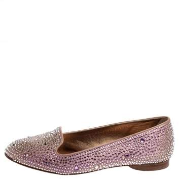 Pre Owned Gina Pink Crystal Embellished Satin Flats Size 38.5 