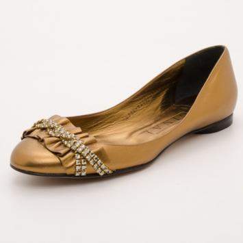 Pre Owned Gina Bronze Metallic Embellished Ballerina Flats Size 39.5 