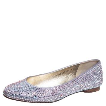 Pre Owned Gina Purple Crystal Embellished Satin Ballet Flats Size 38.5