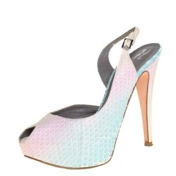 Pre Owned Gina Multicolor Python Leather Peep Toe Slingback Sandals Size 38.5
