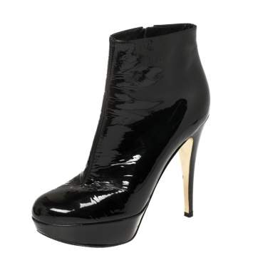 Pre Owned Gina Black Patent Leather Platform Booties Size 38