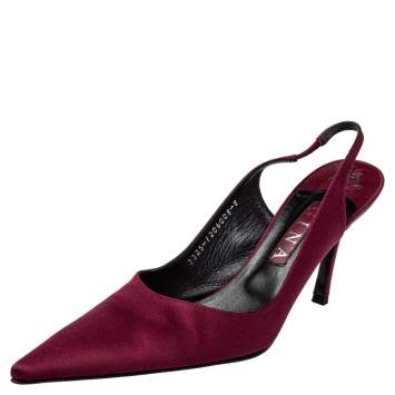 Pre Owned Gina Burgundy Satin Pointed Toe Slingback Pumps Size 41