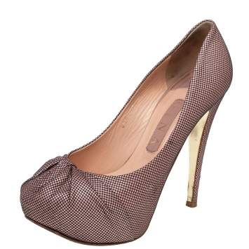 Pre Owned Gina Pink Textured Fabric Claire Platform Pumps Size 37.5
