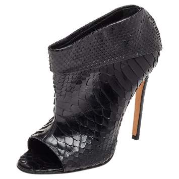 Pre Owned Gina Black Python Peep Toe Booties Size 38.5