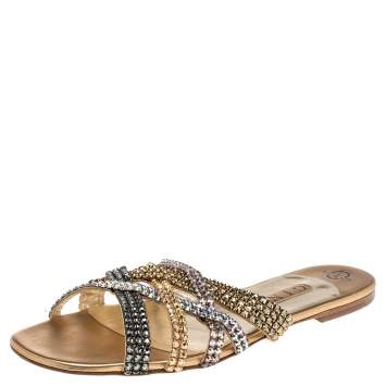 Pre Owned Gina Multicolor Leather Embellished Thong Flat Sandals Size 41