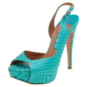 Pre Owned Gina Blue Python Leather Platform Pumps Size 37.5