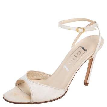 Pre Owned Gina Off-White Satin Ankle-Strap Sandals Size 37.5