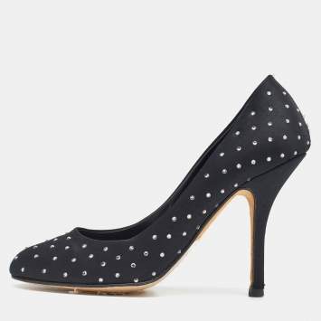 Pre Owned Gina Black Satin Crystal Embellished Pumps Size 38