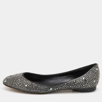 Pre Owned Gina Black Crystal Embellished Satin Ballet Flats Size 39