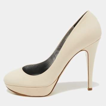 Pre Owned Gina Cream Leather Platform Pumps Size 39