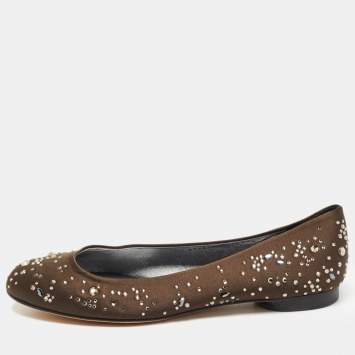 Pre Owned Gina Brown Satin Crystal Embellished Ballet Flats Size 39