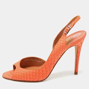 Pre Owned Gina Orange Python Peep Toe Ankle Strap Sandals Size 39.5
