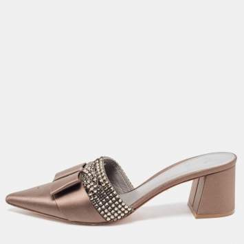 Pre Owned Gina Brown Satin Crystal Embellished Mules Size 39.5