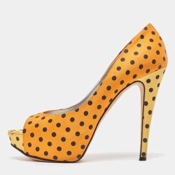 Pre Owned Gina Tricolor Polka Dot Print Satin Peep Toe Platform Pumps Size 40