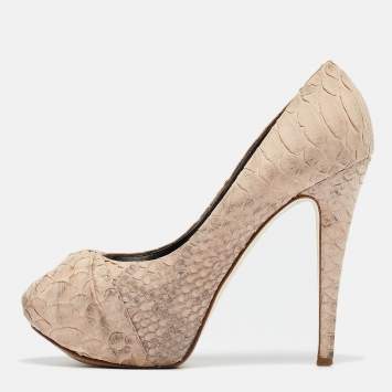 Pre Owned Gina Beige Python Leather Platform Pumps Size 39
