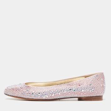 Pre Owned Gina Pink Satin Crystal Embellished Ballet Flats Size 39.5