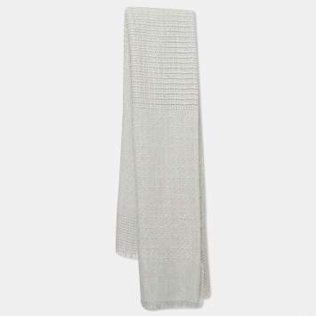 Pre Owned Giorgio Armani Grey Lurex Knit Wool Scarf 